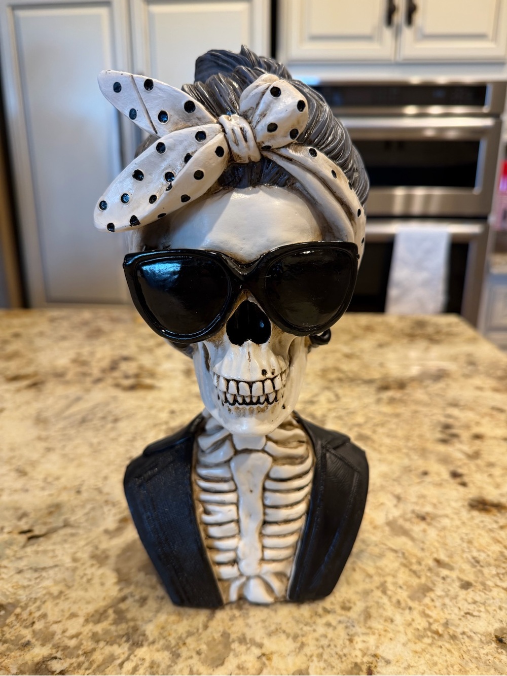 Vintage-Inspired Black & White Skull Rockabilly Style Bust Decorative Accent